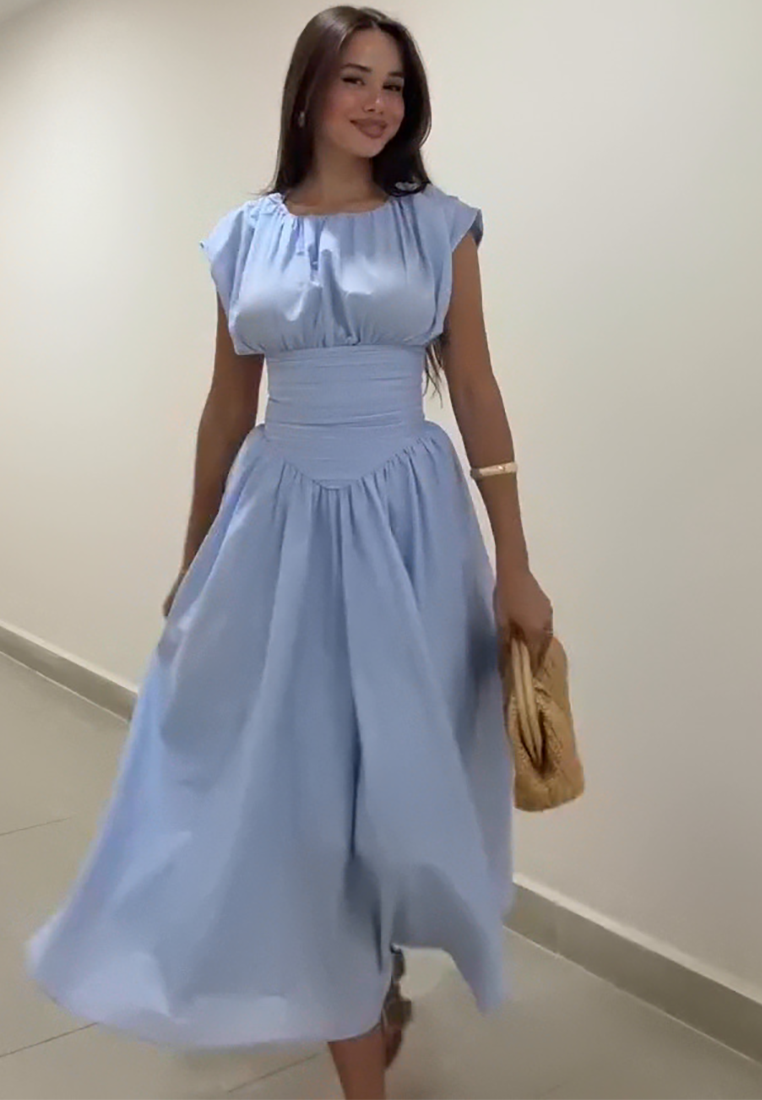 French-style pure desire fitted waist short-sleeved dress CA25091424W