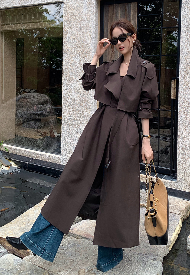 Early Autumn New Arrival Minimalist Fashion Long Trench Coat CA25102428KI