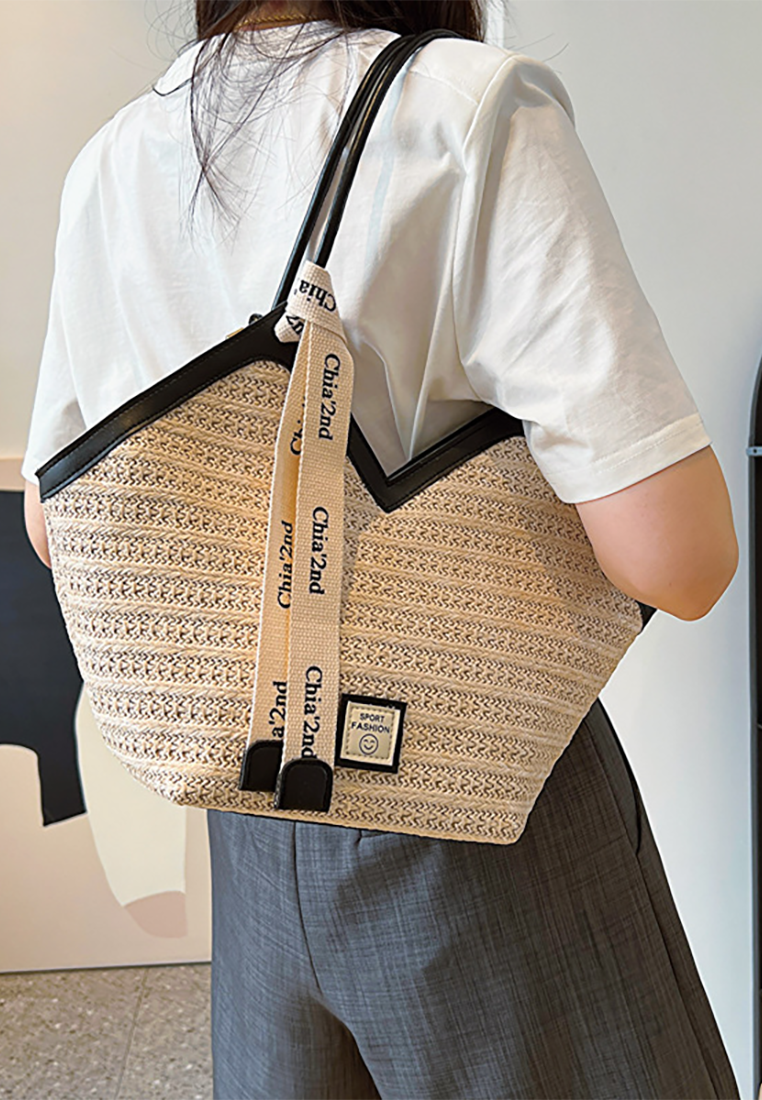 Summer one-shoulder commuter tote bag CA25042328BW