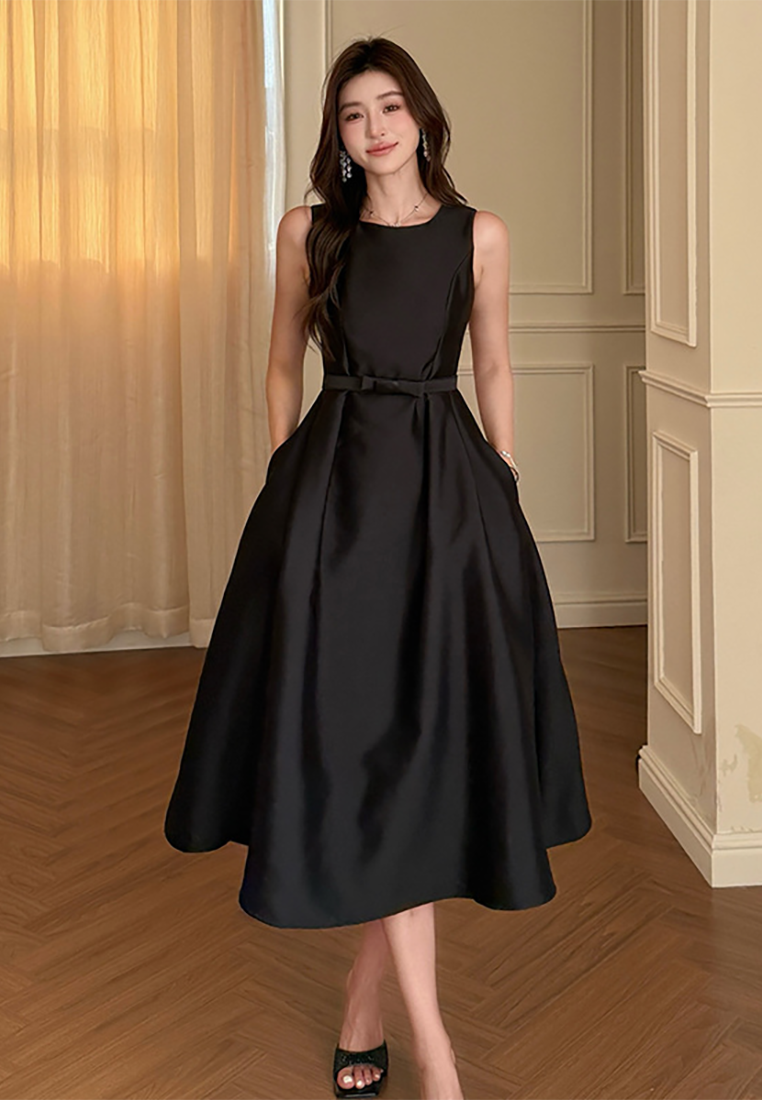 Summer French Vintage Sleeveless Flared Dress CA25091528BK