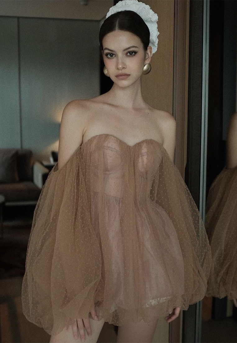 Early Spring New Arrival: Sweet and Sexy Strapless Puff Sleeve Dress CA25092528KI