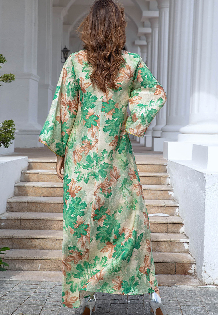 2024 Autumn big robe long sleeve dress printed dress CA24090328GR