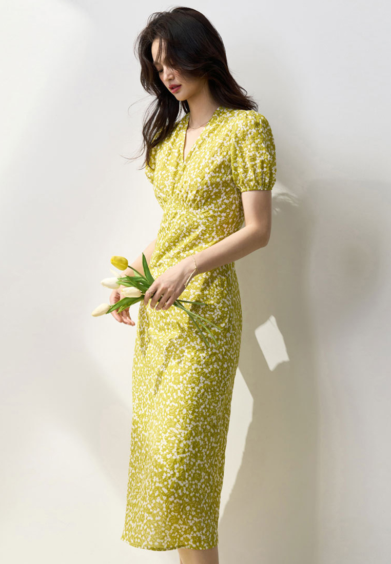 Small Floral Gentle Romantic V Neck Dress CA101928
