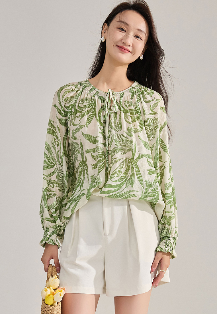 Loose printed bishop sleeve top CA24091128GR