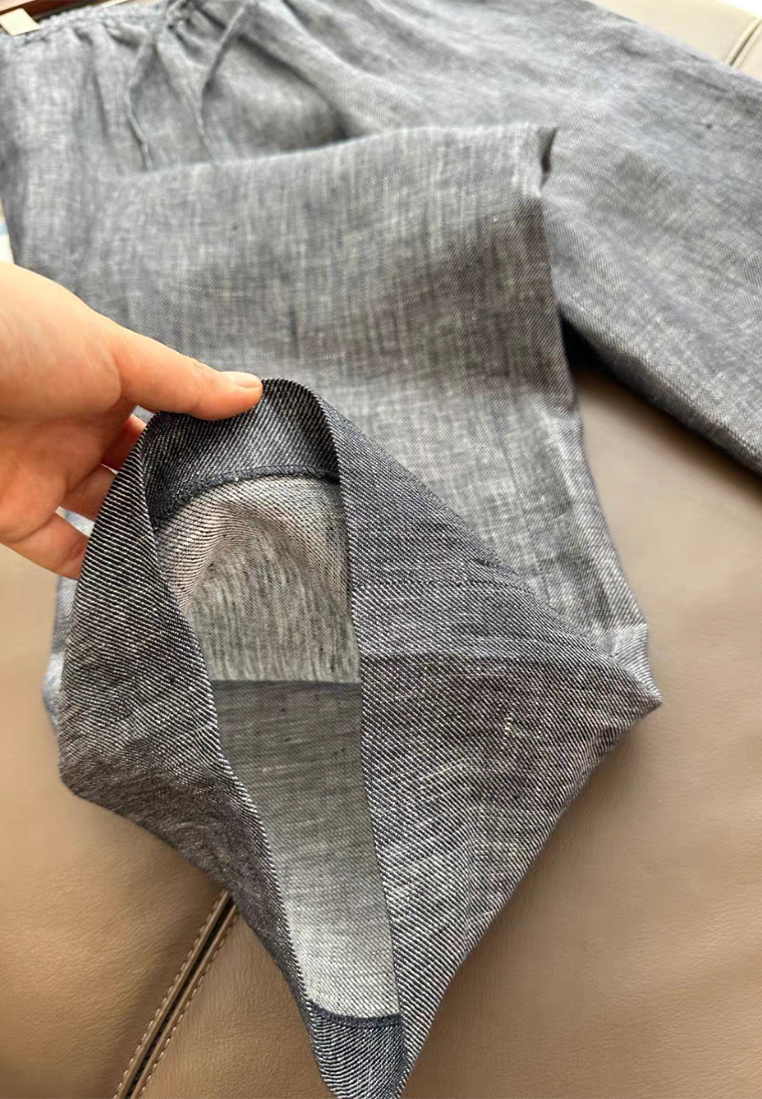 New Imitation Denim Linen Wide Leg Pants CA25061729GY