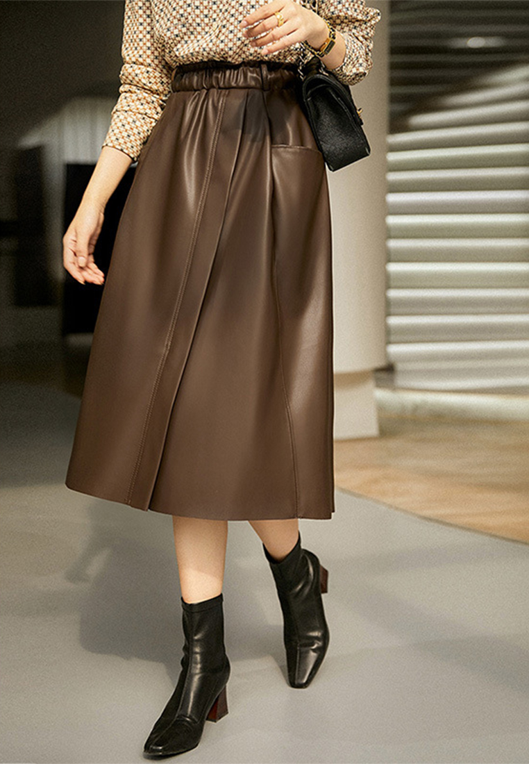 Fashionable and elegant high-waisted PU leather skirt with temperament CA120428