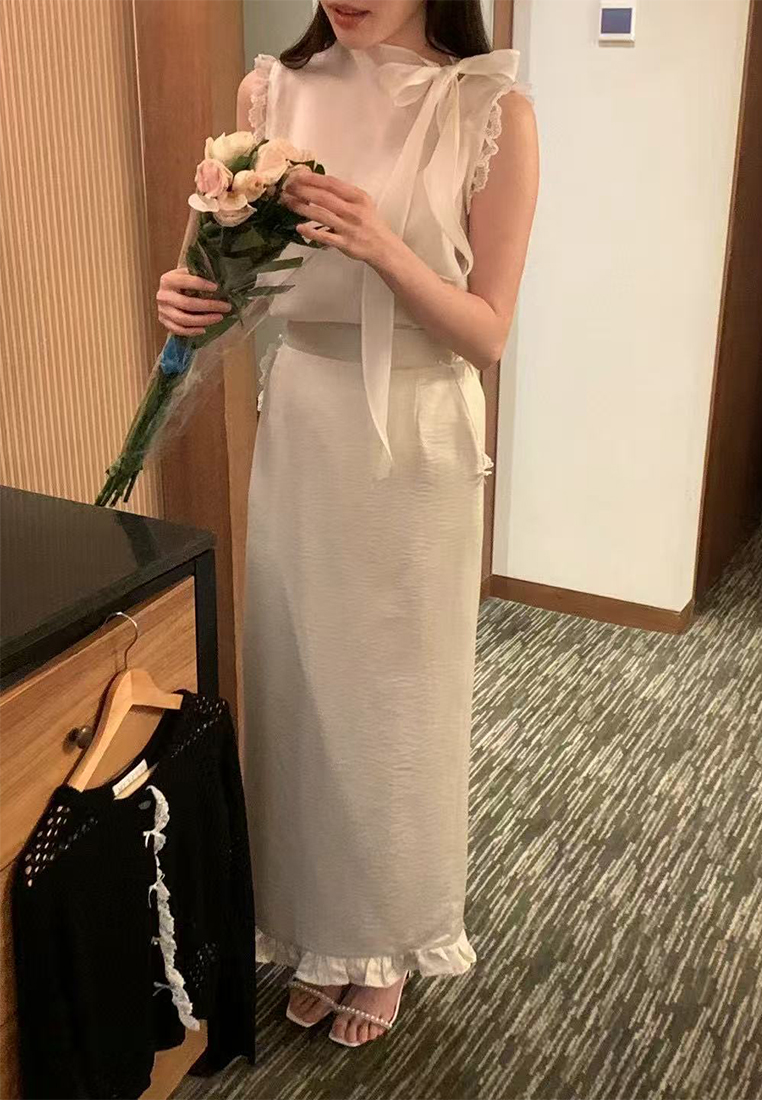 New Style Temperament Lace Bowknot Sleeveless Top CA25060328W