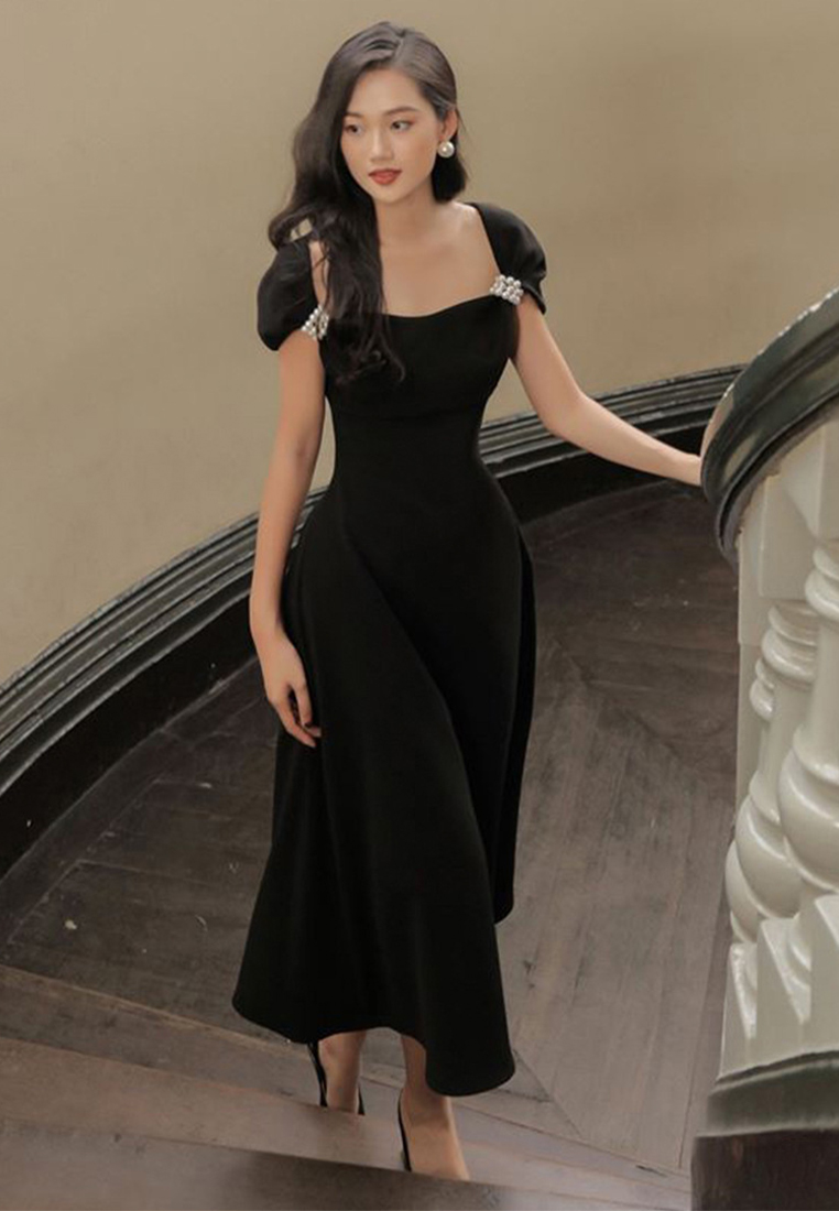 French Style Off Shoulder Slim Fit Black Dress CA4021928BK