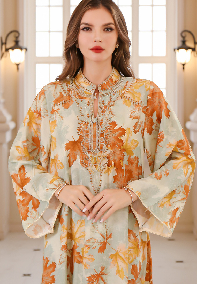 2024 Autumn big robe long sleeve dress printed dress CA24090328GR