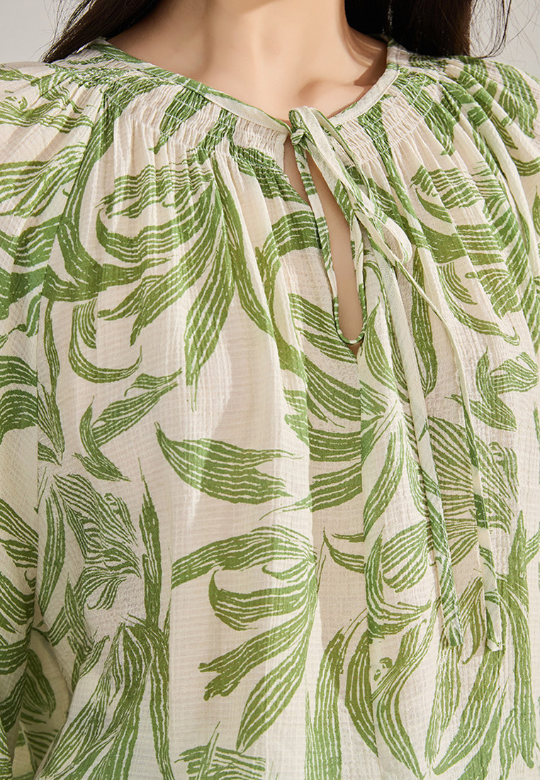 Loose printed bishop sleeve top CA24091128GR