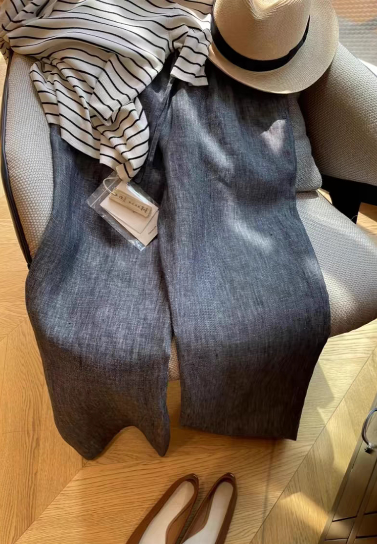 New Imitation Denim Linen Wide Leg Pants CA25061729GY