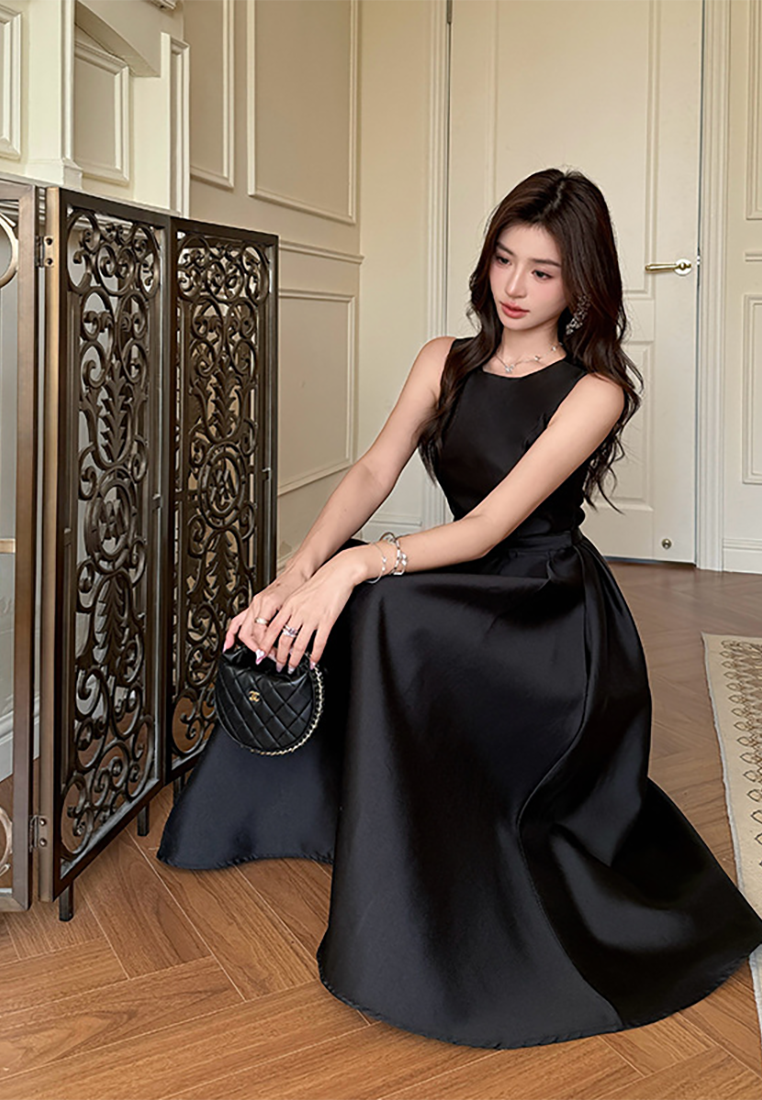 Summer French Vintage Sleeveless Flared Dress CA25091528BK