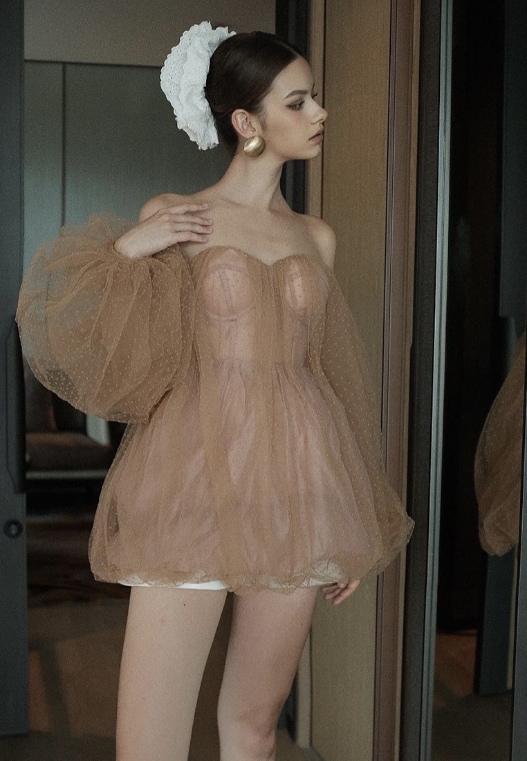 Early Spring New Arrival: Sweet and Sexy Strapless Puff Sleeve Dress CA25092528KI