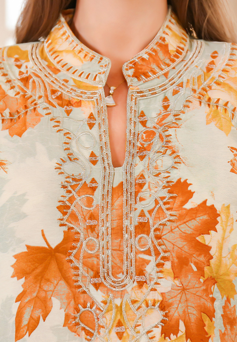 2024 Autumn big robe long sleeve dress printed dress CA24090328GR