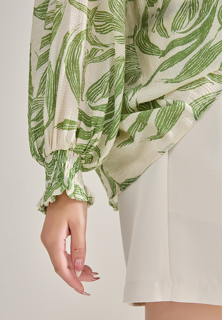 Loose printed bishop sleeve top CA24091128GR