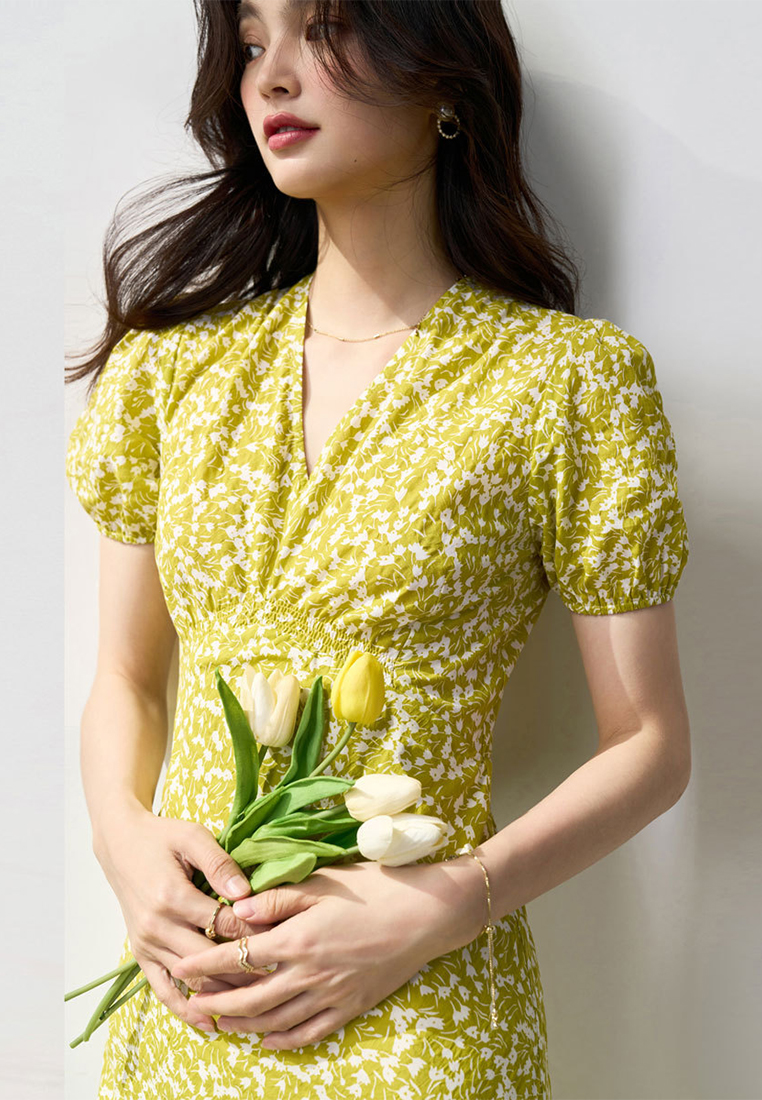 Small Floral Gentle Romantic V Neck Dress CA101928
