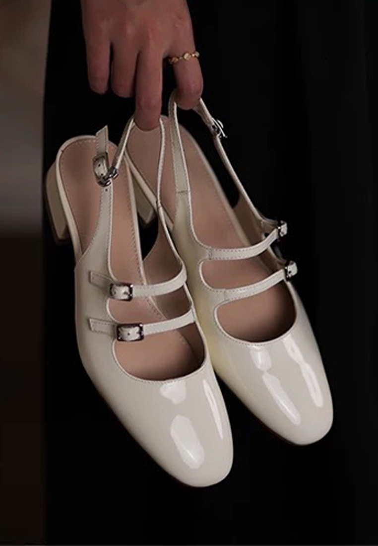 Summer French patent leather thick heel wedding shoes CA225042228RD