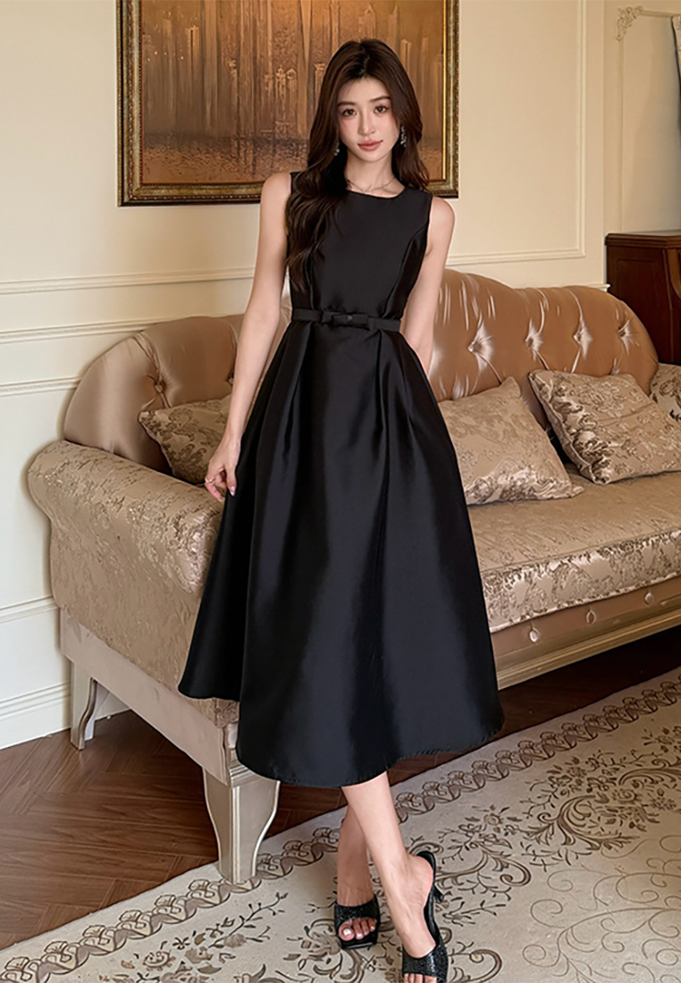 Summer French Vintage Sleeveless Flared Dress CA25091528BK