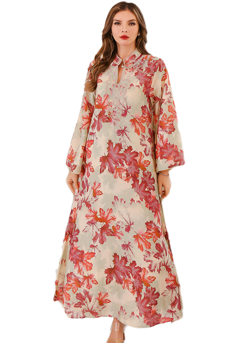 2024 Autumn big robe long sleeve dress printed dress CA24090328GR