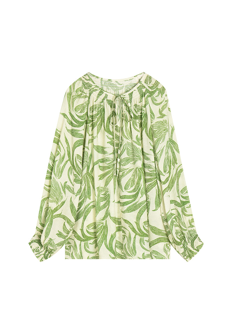 Loose printed bishop sleeve top CA24091128GR