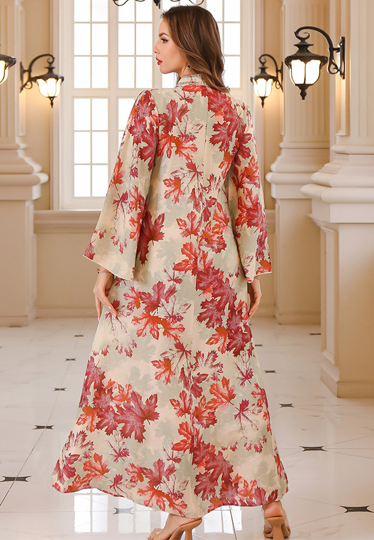 2024 Autumn big robe long sleeve dress printed dress CA24090328GR