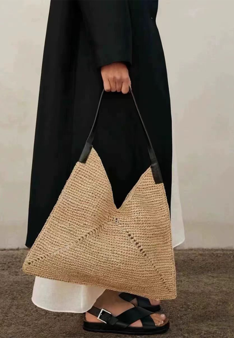 French one-shoulder raffia hollow woven bag CA25042329