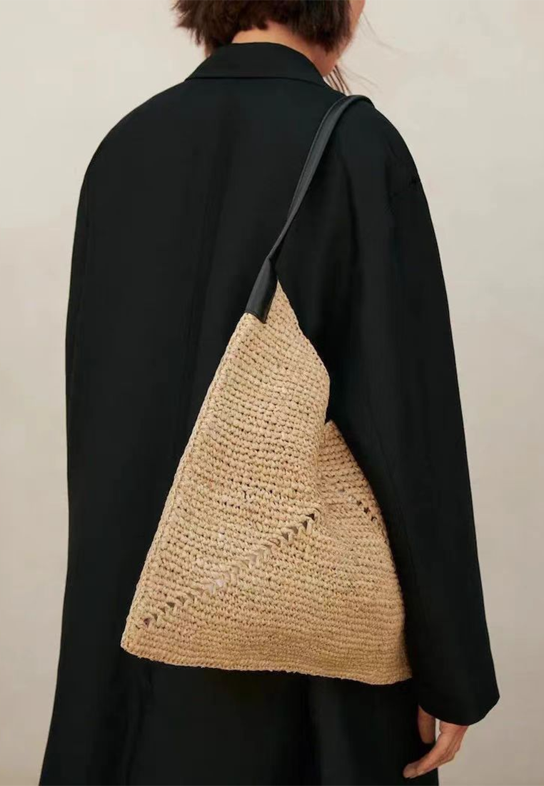French one-shoulder raffia hollow woven bag CA25042329