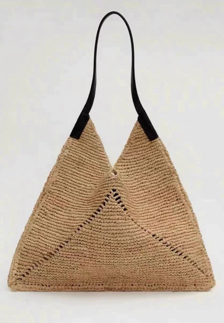 French one-shoulder raffia hollow woven bag CA25042329