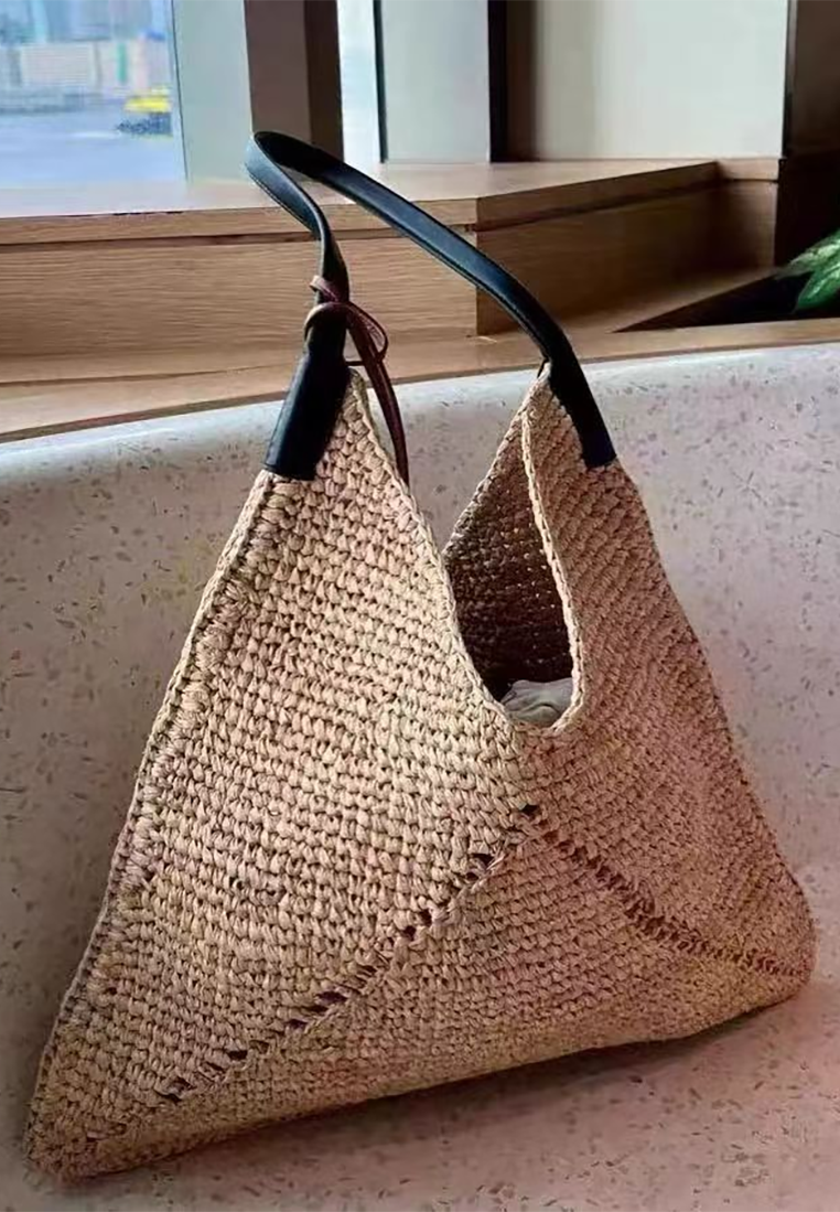French one-shoulder raffia hollow woven bag CA25042329