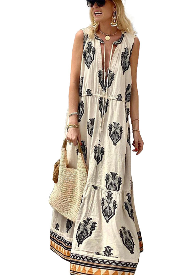 Elegant sleeveless printed dress CA25042229W