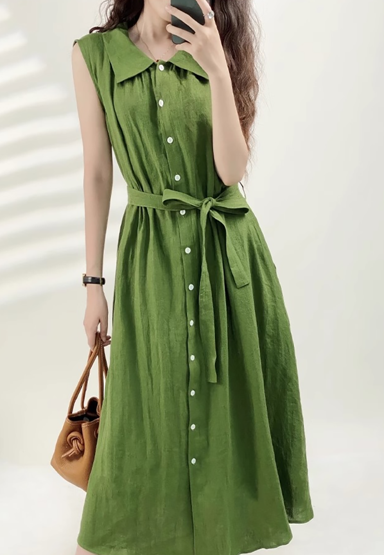 Summer new cotton and linen sleeveless dress CA25070929GR