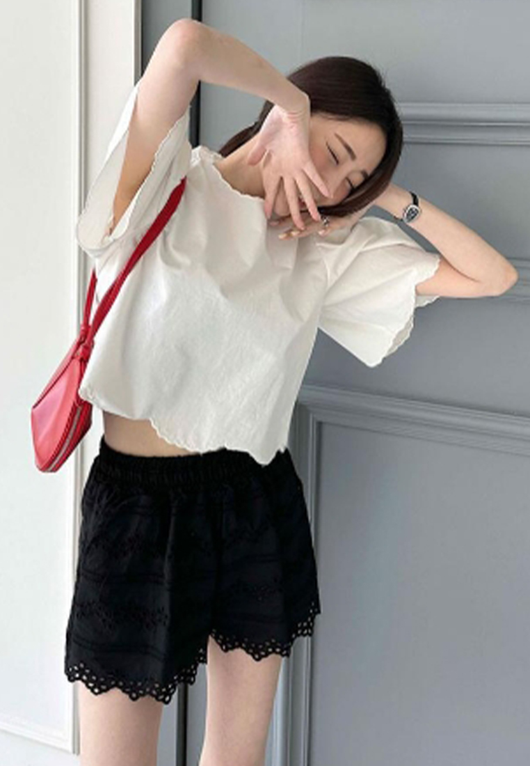 2024 Solid color embroidered loose top and shorts set CA24041029W