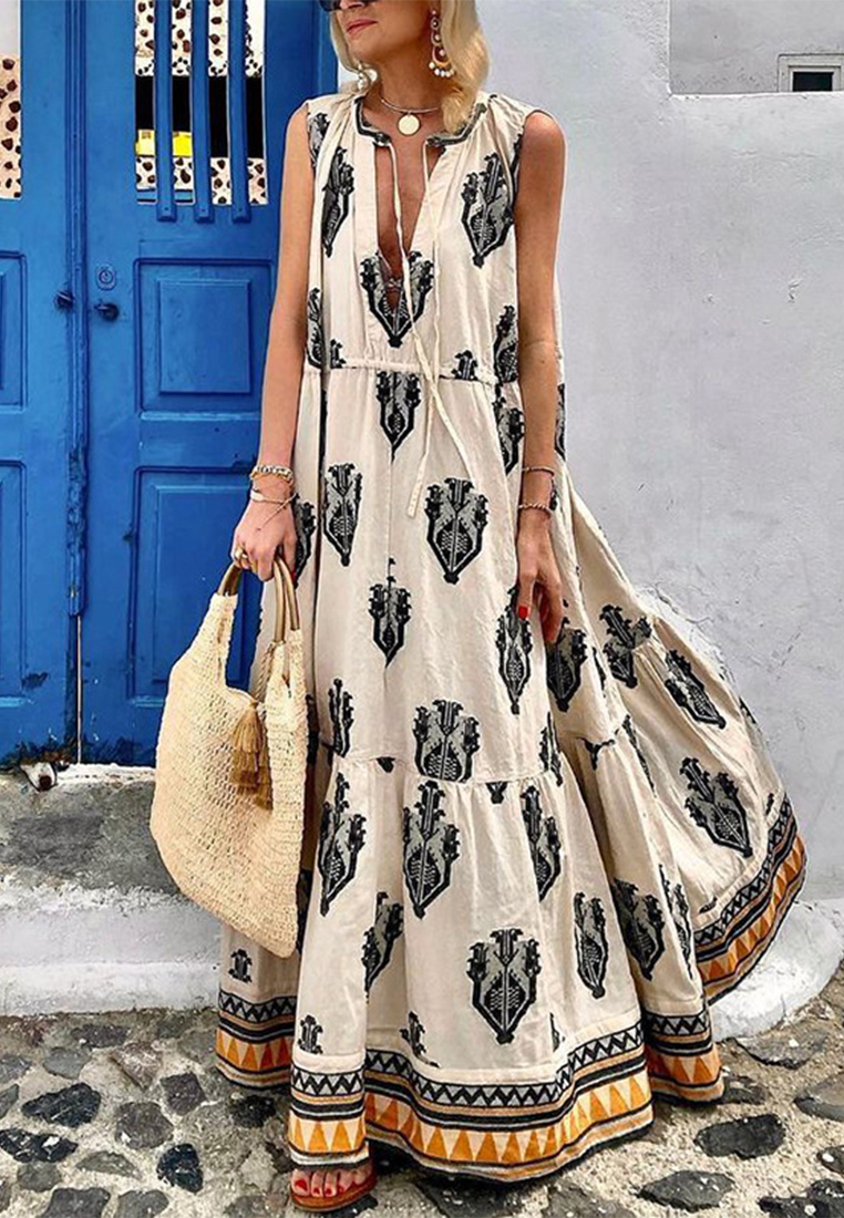 Elegant sleeveless printed dress CA25042229W
