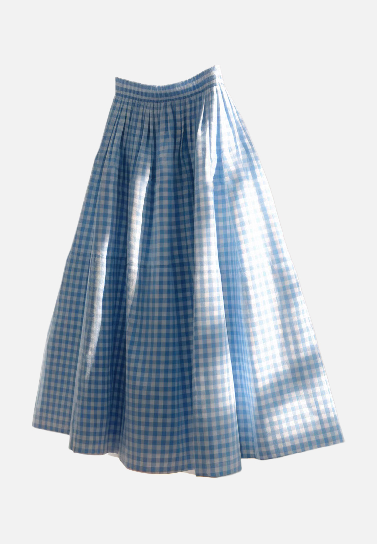French high waisted blue checkered cotton skirt CA225042229BL