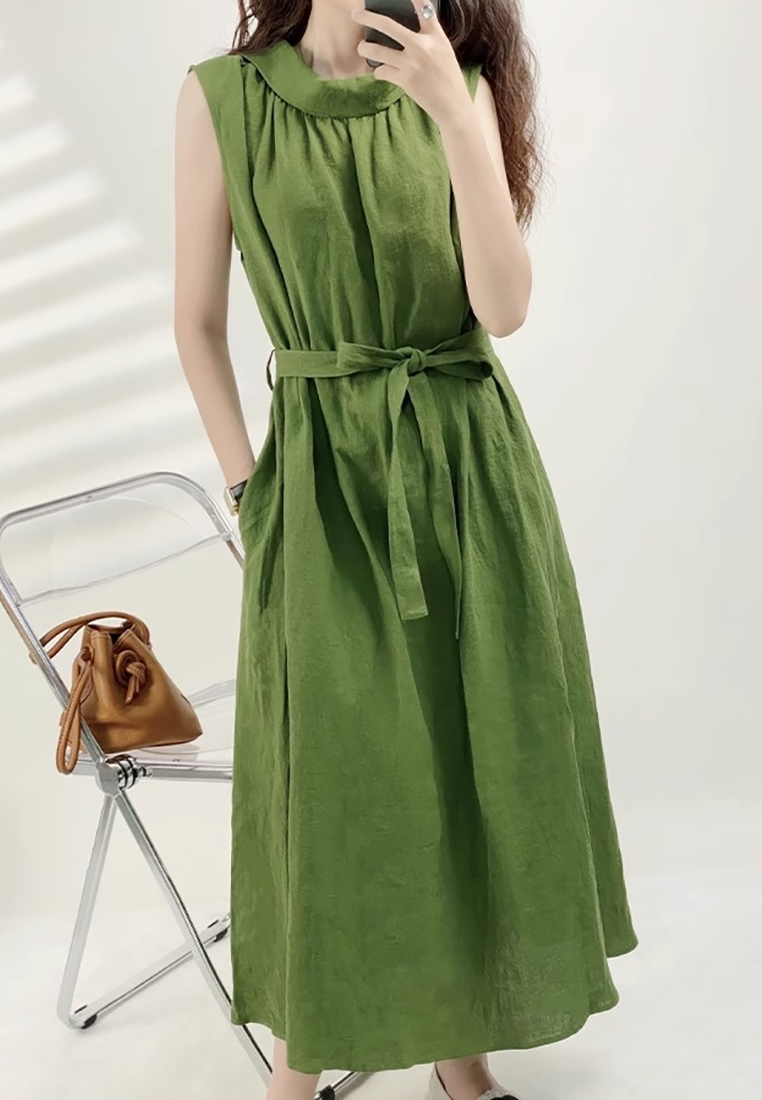Summer new cotton and linen sleeveless dress CA25070929GR