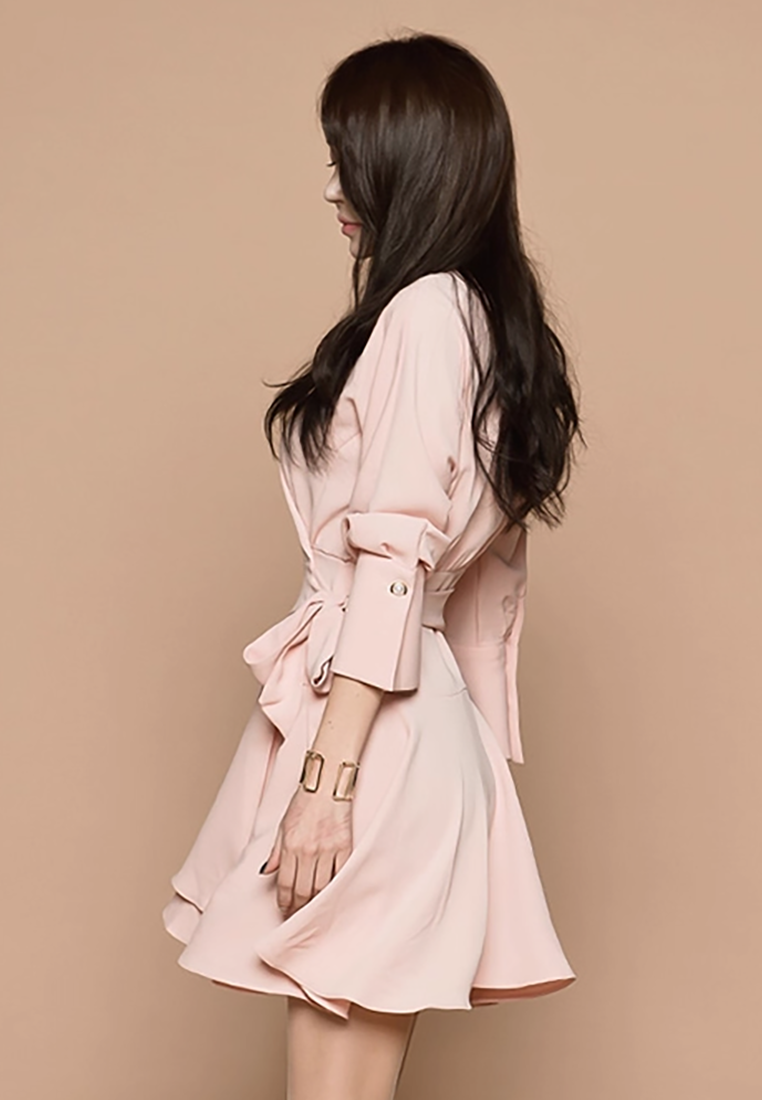 Autumn New OL Professional Notched Lapel Waist-Tie High-Waist Dress CA25091529PI