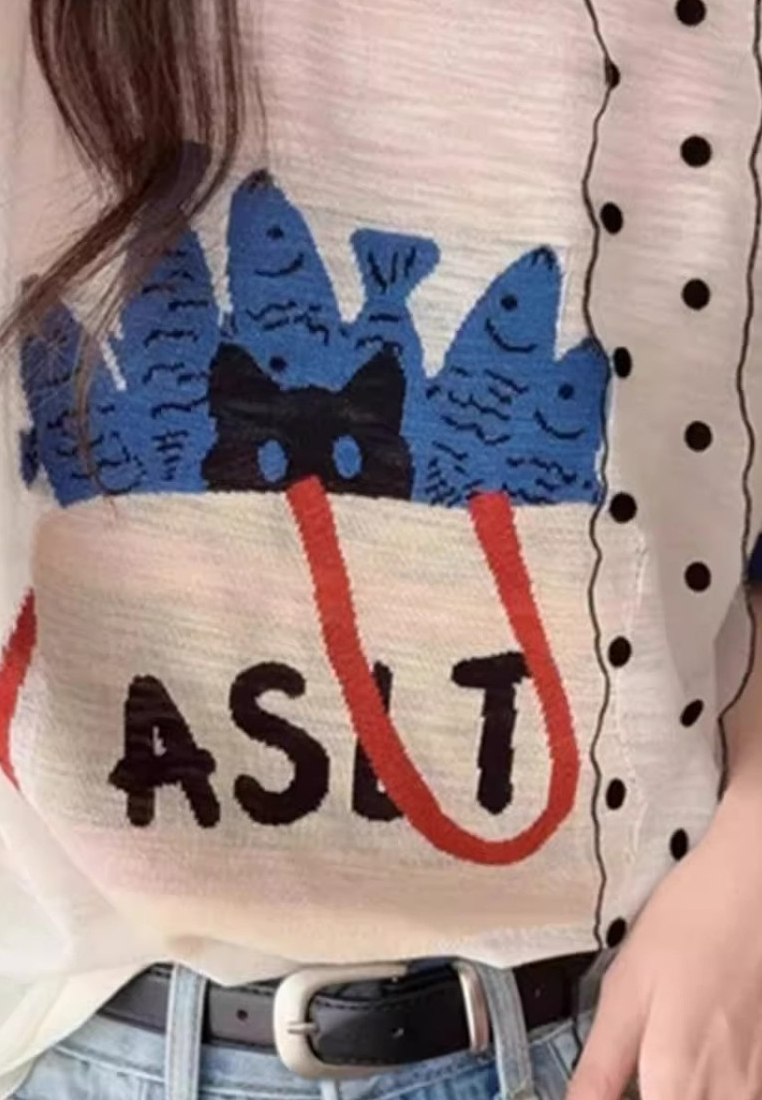 Korean cartoon thin short-sleeved beautiful top CA25091929W