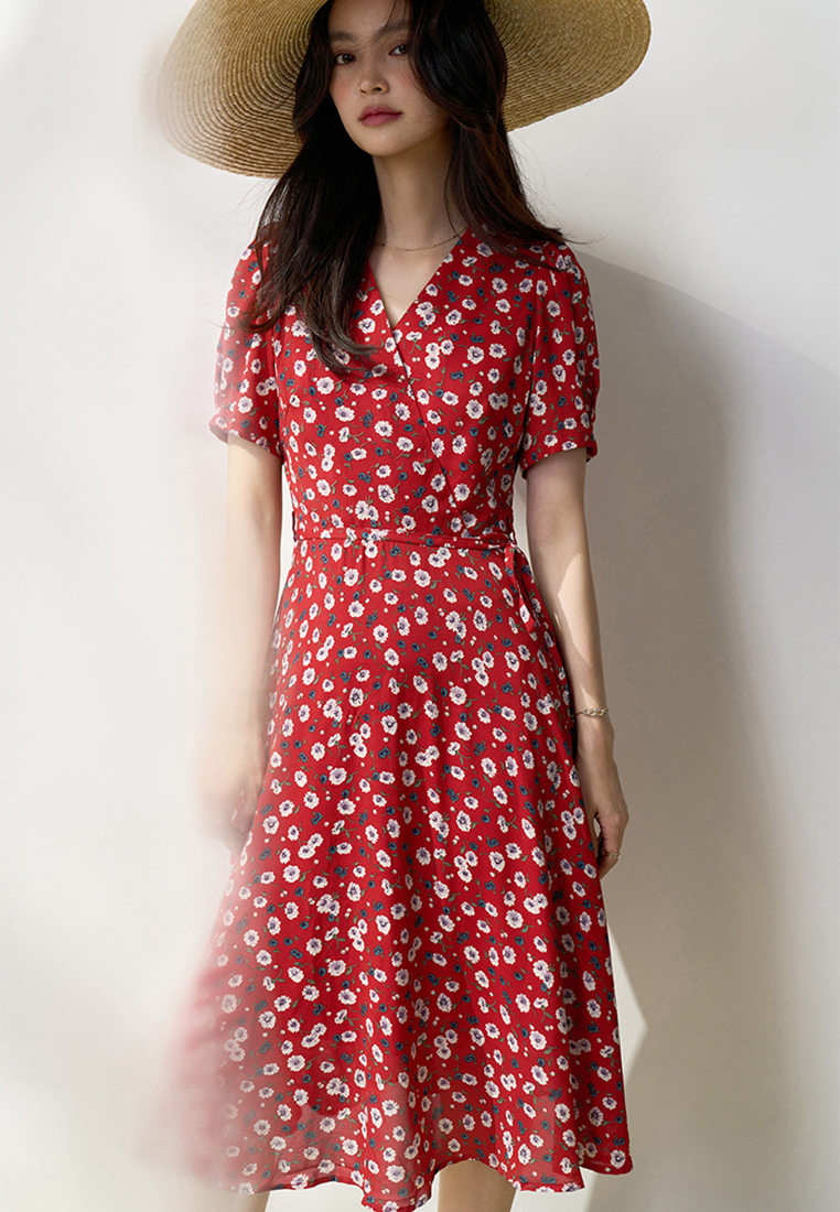 Floral chiffon French puff sleeve tea dress dress CA101929