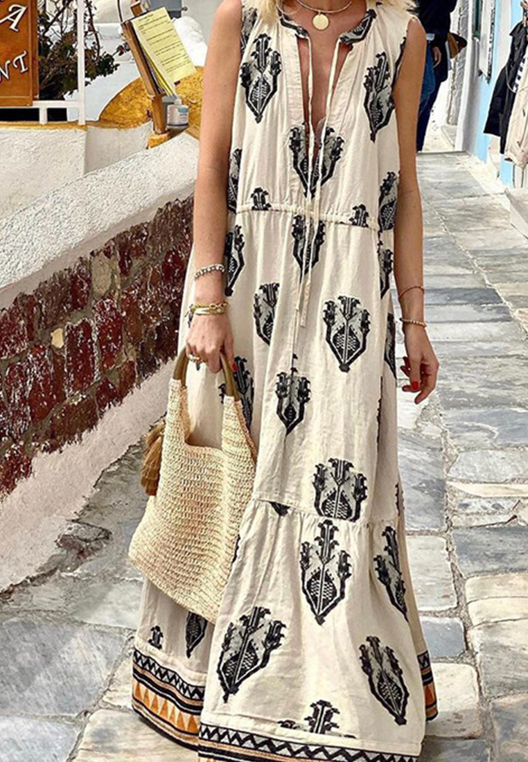 Elegant sleeveless printed dress CA25042229W