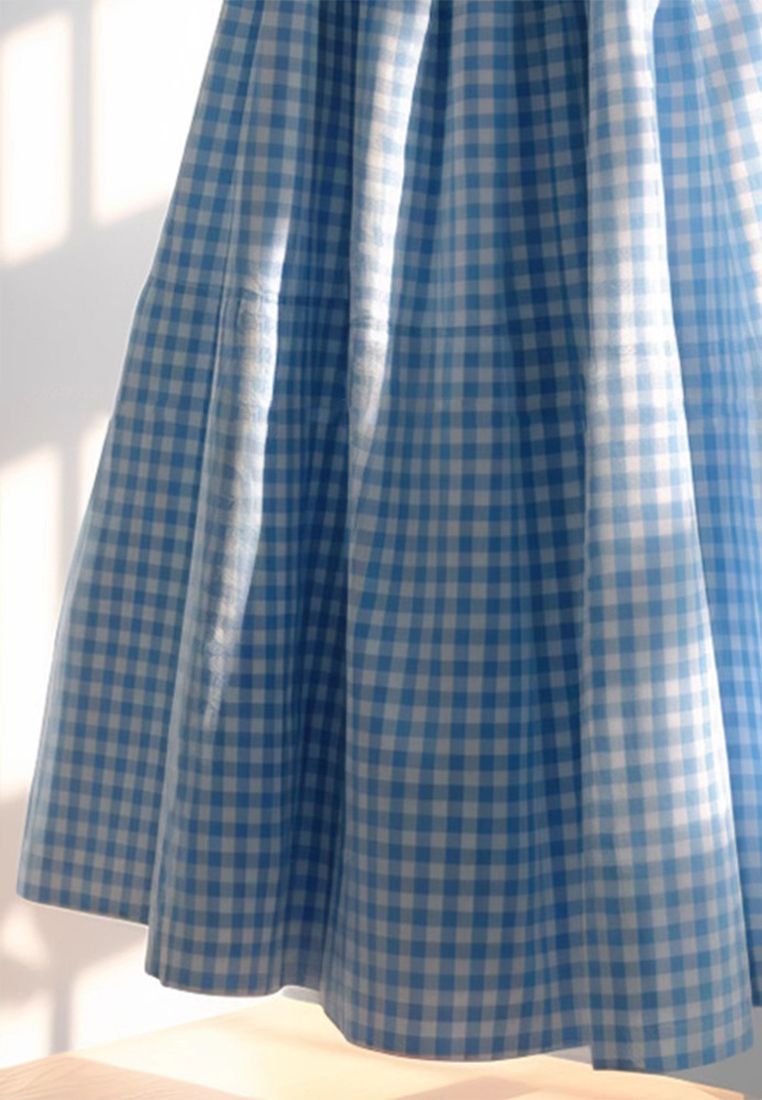 French high waisted blue checkered cotton skirt CA225042229BL