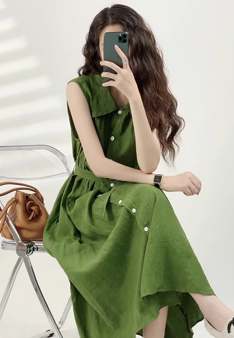 Summer new cotton and linen sleeveless dress CA25070929GR