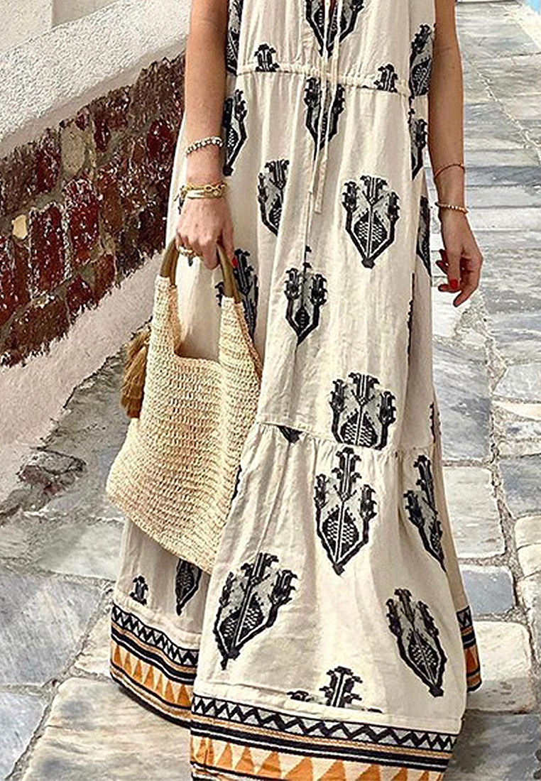 Elegant sleeveless printed dress CA25042229W