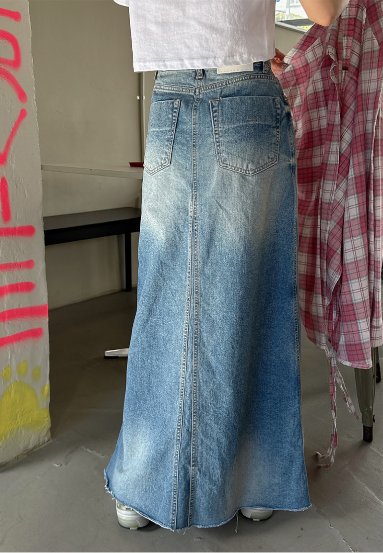New Korean style whitened A-line split denim skirt CA25042929BL