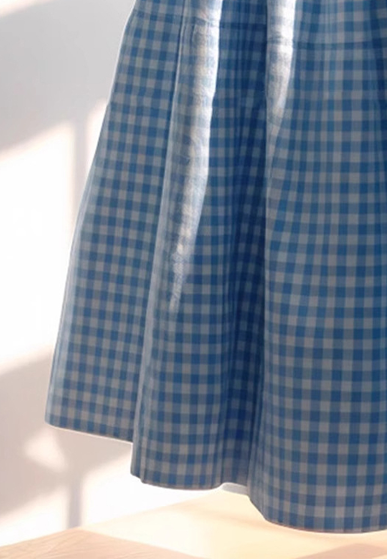 French high waisted blue checkered cotton skirt CA225042229BL