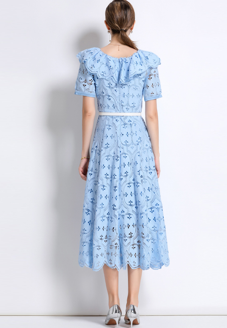 French loose ruffle long lace dress CA25070929BL