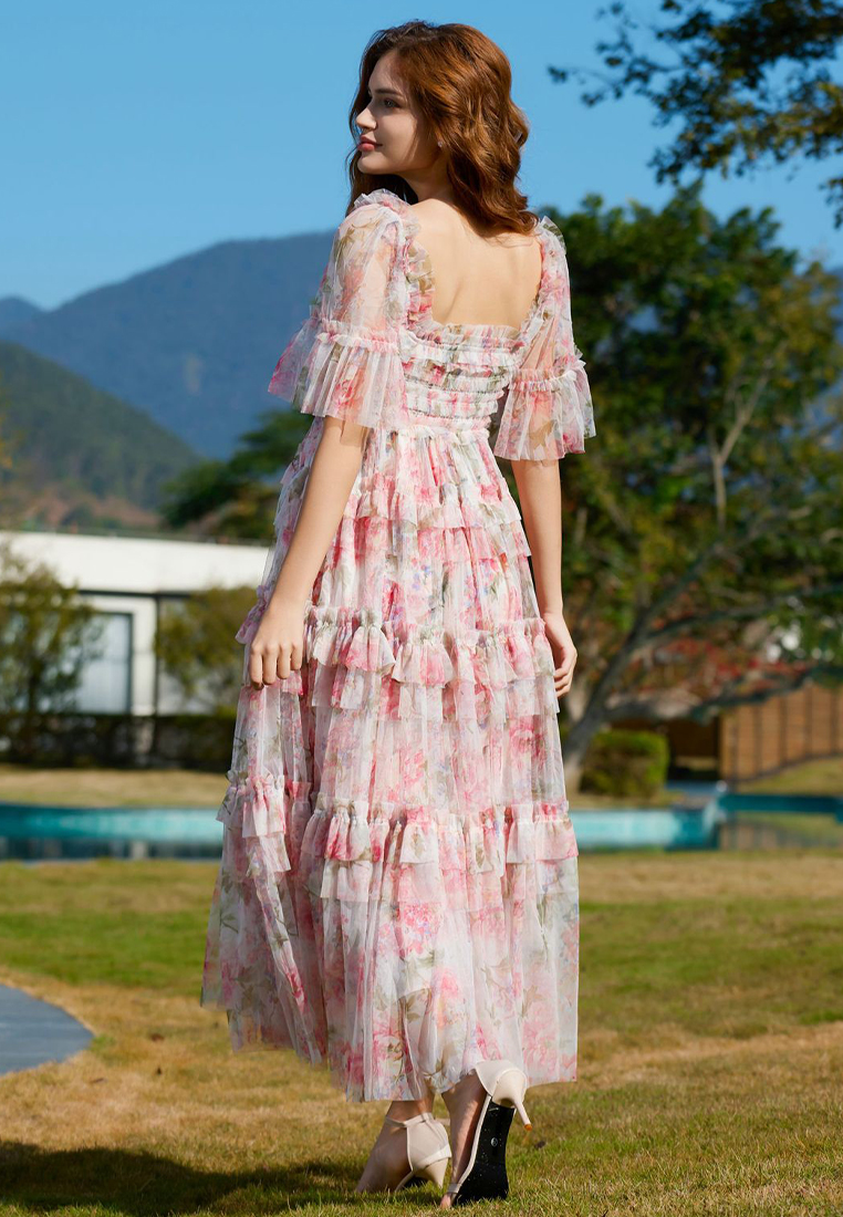 2024 Square neck printed short sleeved commuting dress CA24031929RD