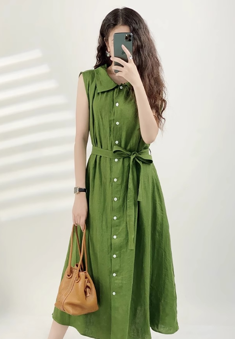 Summer new cotton and linen sleeveless dress CA25070929GR