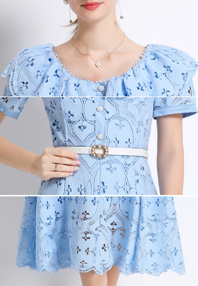 French loose ruffle long lace dress CA25070929BL