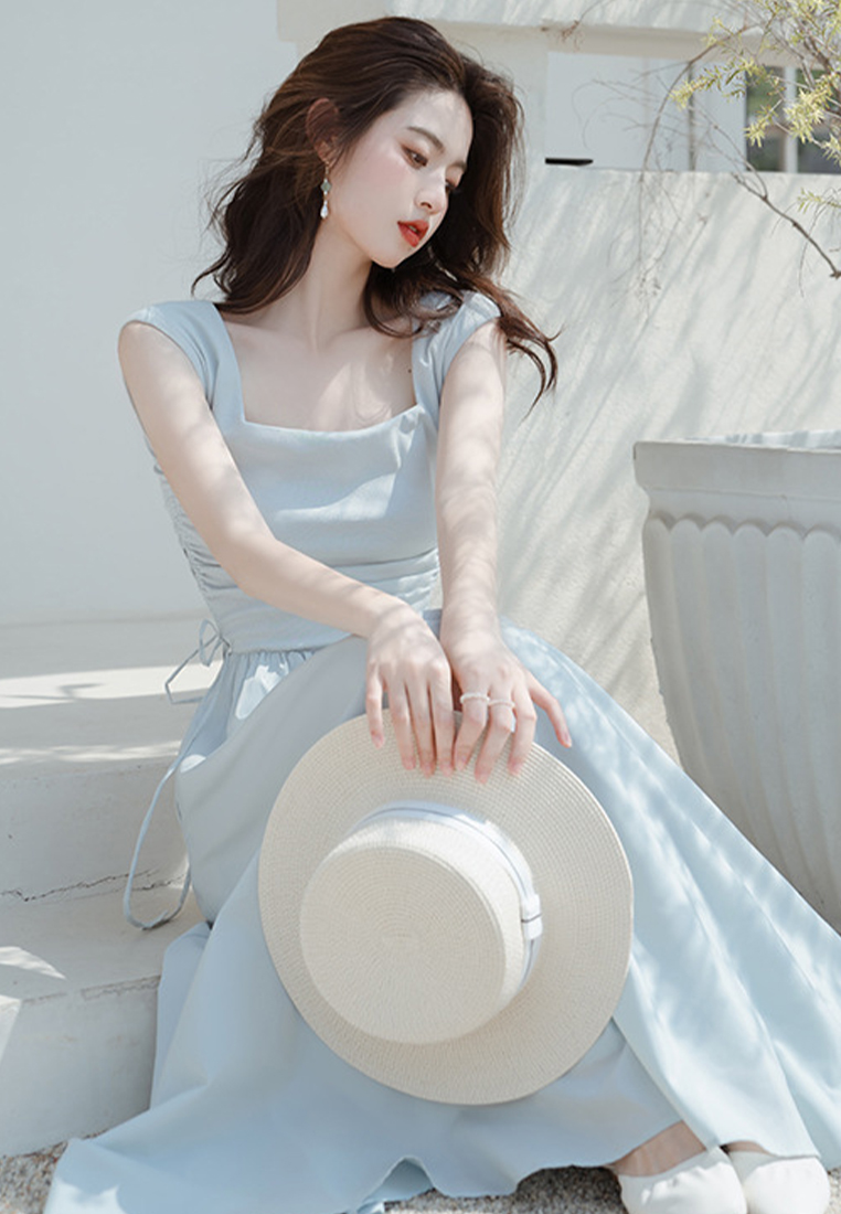 Vintage square-necked French high-waisted maxi skirt CA24030729