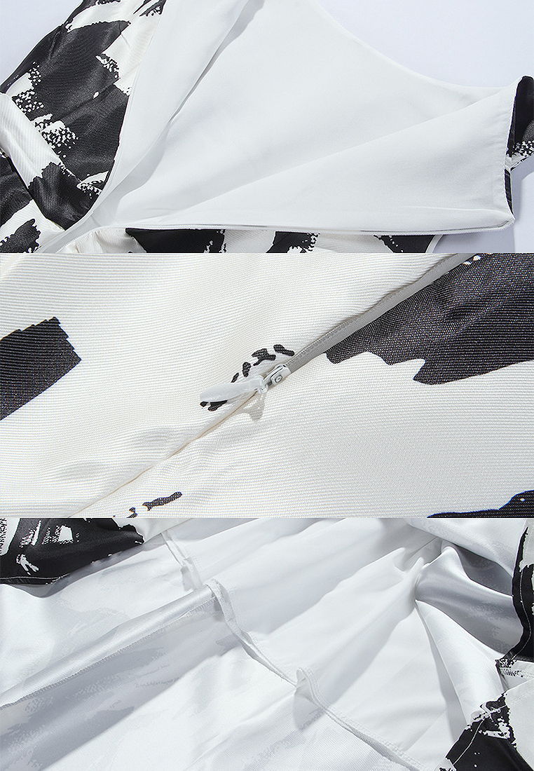 Summer New Ink Art Print Round Neck Sleeveless High Waist Dress CA4021929W